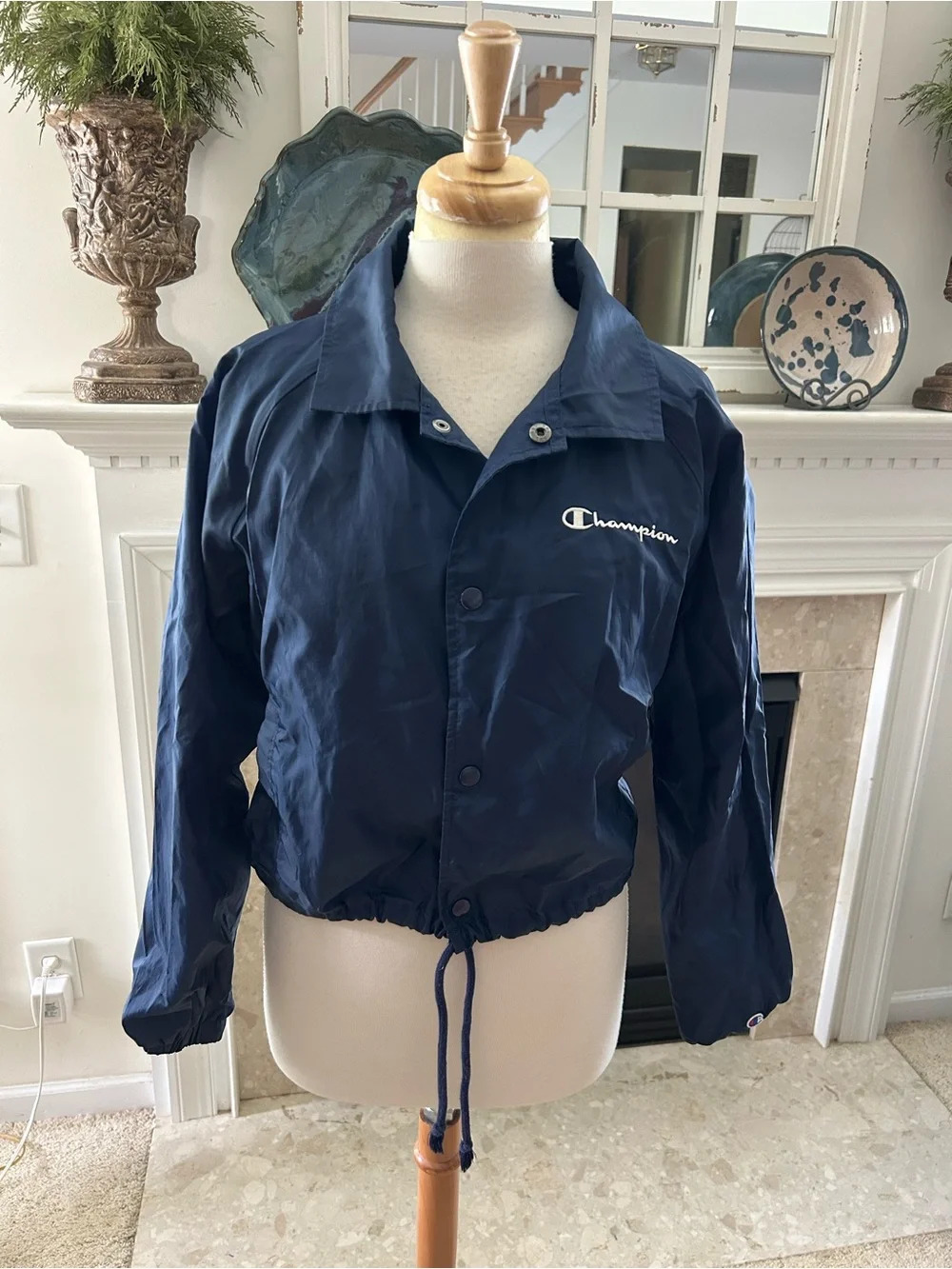 Champion Cropped Navy Windbreaker Jacket - Picture 2 of 9